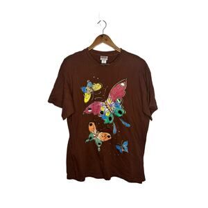 Vtg 80s Fast butterfly puffy‎ paint brown graphic t-shirt hearts One size L
